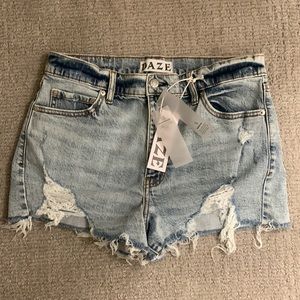 Lulu’s Troublemaker Light Wash Distressed High-Rise Cutoff Shorts